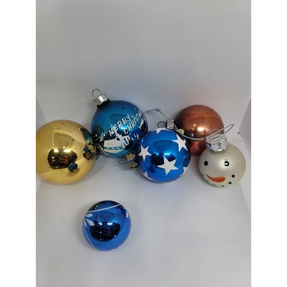 SHINY BRITE GLASS ORNAMENT BALL Stencil MADE IN USA Vtg assorted merry Christmas - Picture 1 of 12